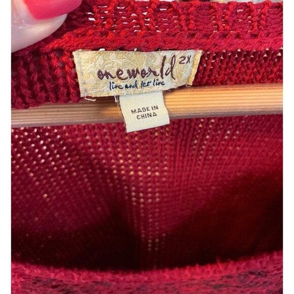 Meworld Red 3/4 Sleeve Scoop Neck Knit Top Sweater Sz 2X - Picture 3 of 7